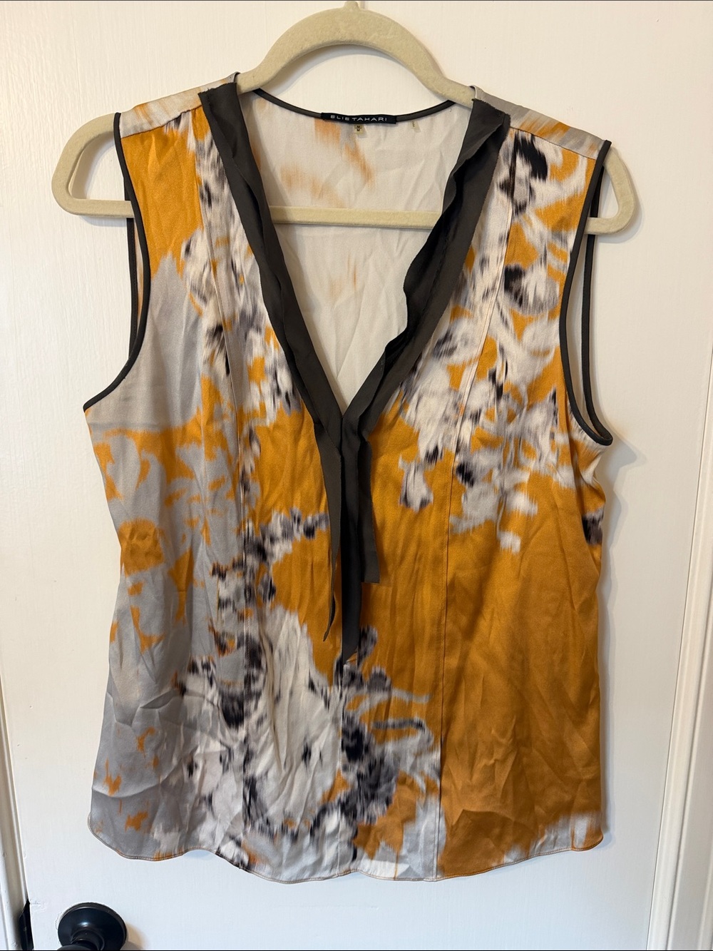 Elie Tahari MediumMustard, Gray & Black Satin Blouse